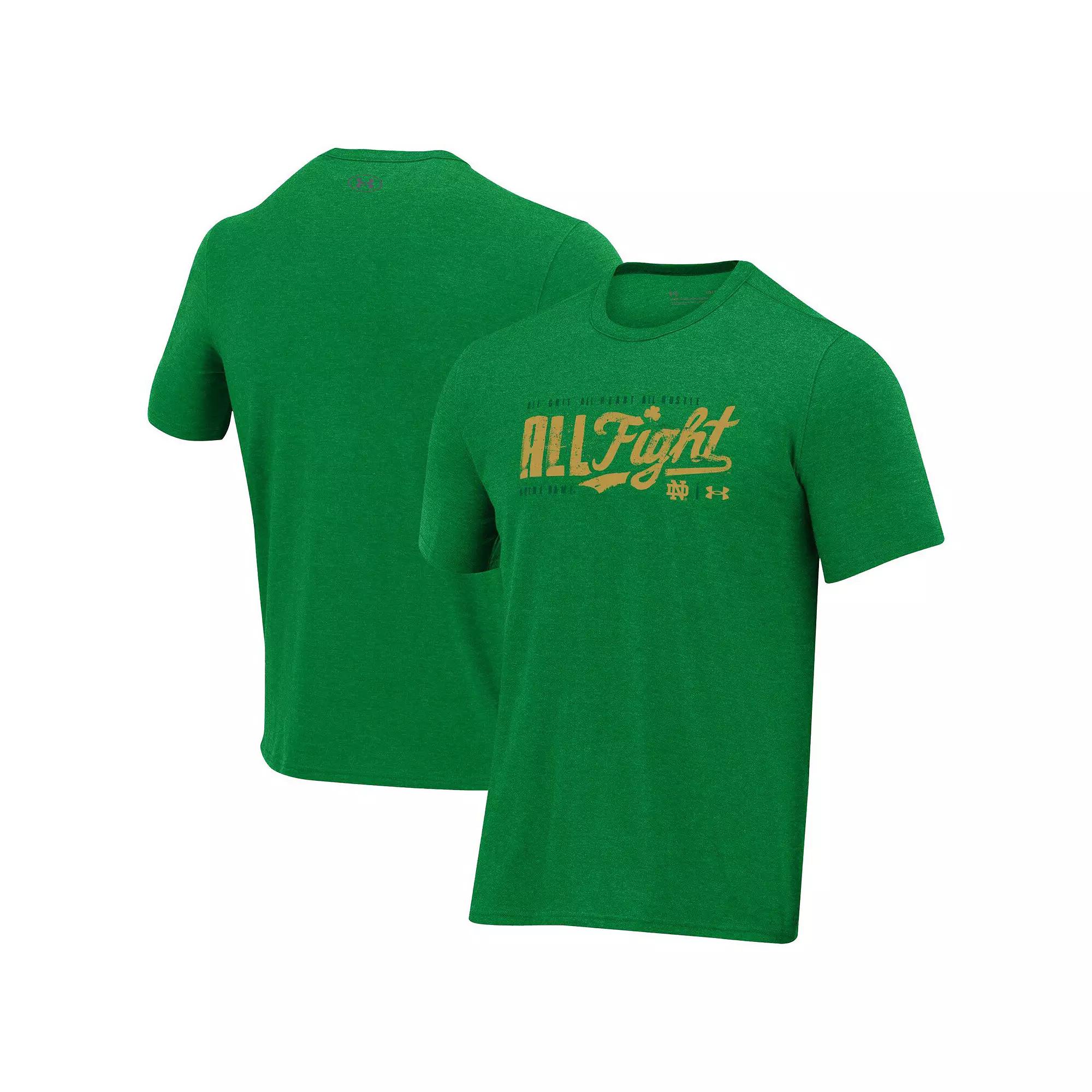 Men's Under Armour Kelly Green Notre Dame Fighting Irish 2024 Irish Wear Green All Fight Tri-Blend T-Shirt, Size: Medium Product Image