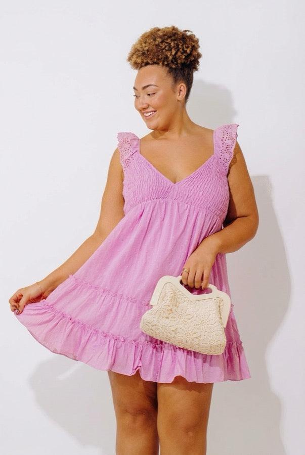Sweetly Styled Smocked Tiered Mini Dress In Dusty Purple Curves Product Image