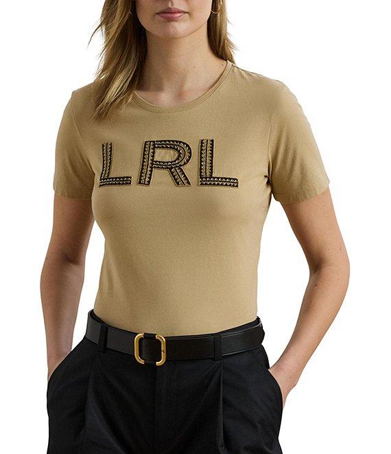 Lauren Ralph Lauren Knit Jersey Beaded Logo Crew Neck Short Sleeve Tee Product Image