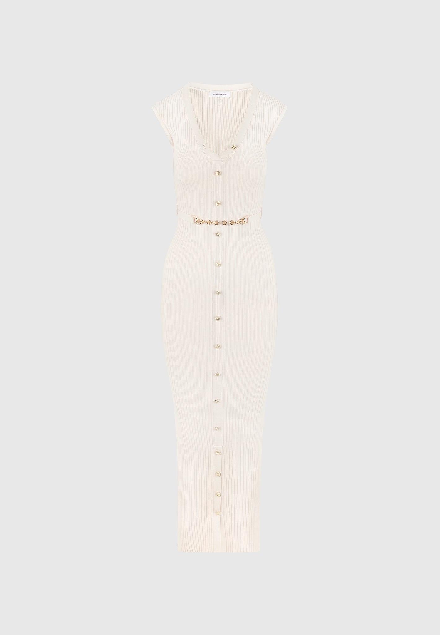 Helene - Knitted Midaxi Dress with Belt - Beige Female Product Image