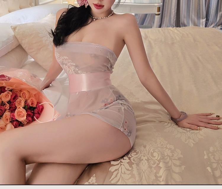Strapless Floral Print Mini Lingerie Dress Product Image