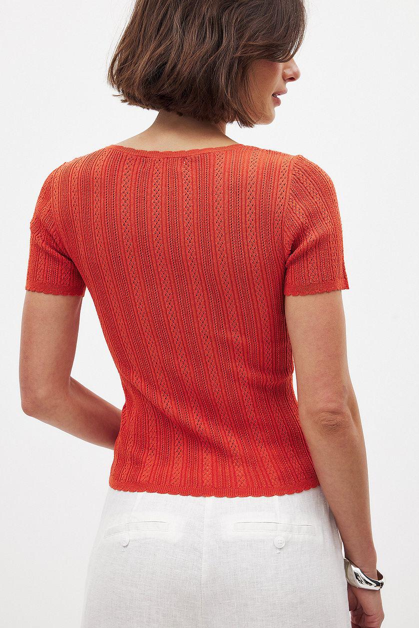 Knitted Pointelle Short Sleeve Top Product Image
