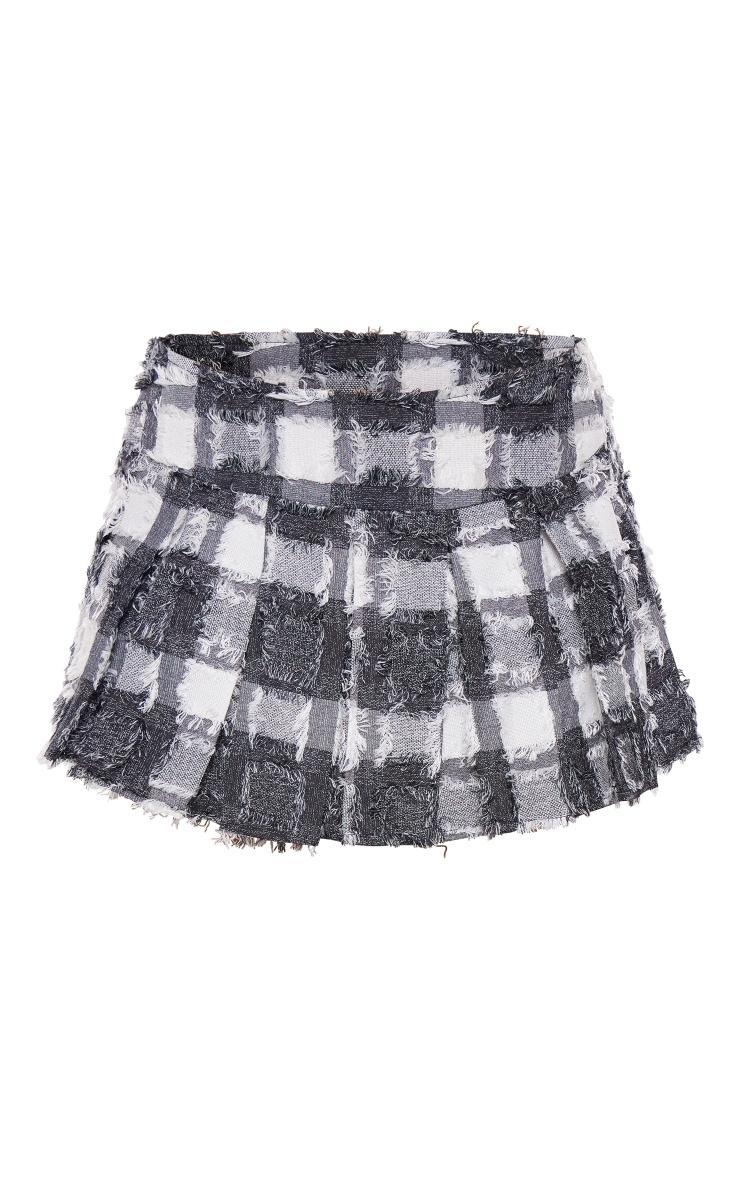 Black Checkered Distressed Micro Mini Skater Skirt Product Image
