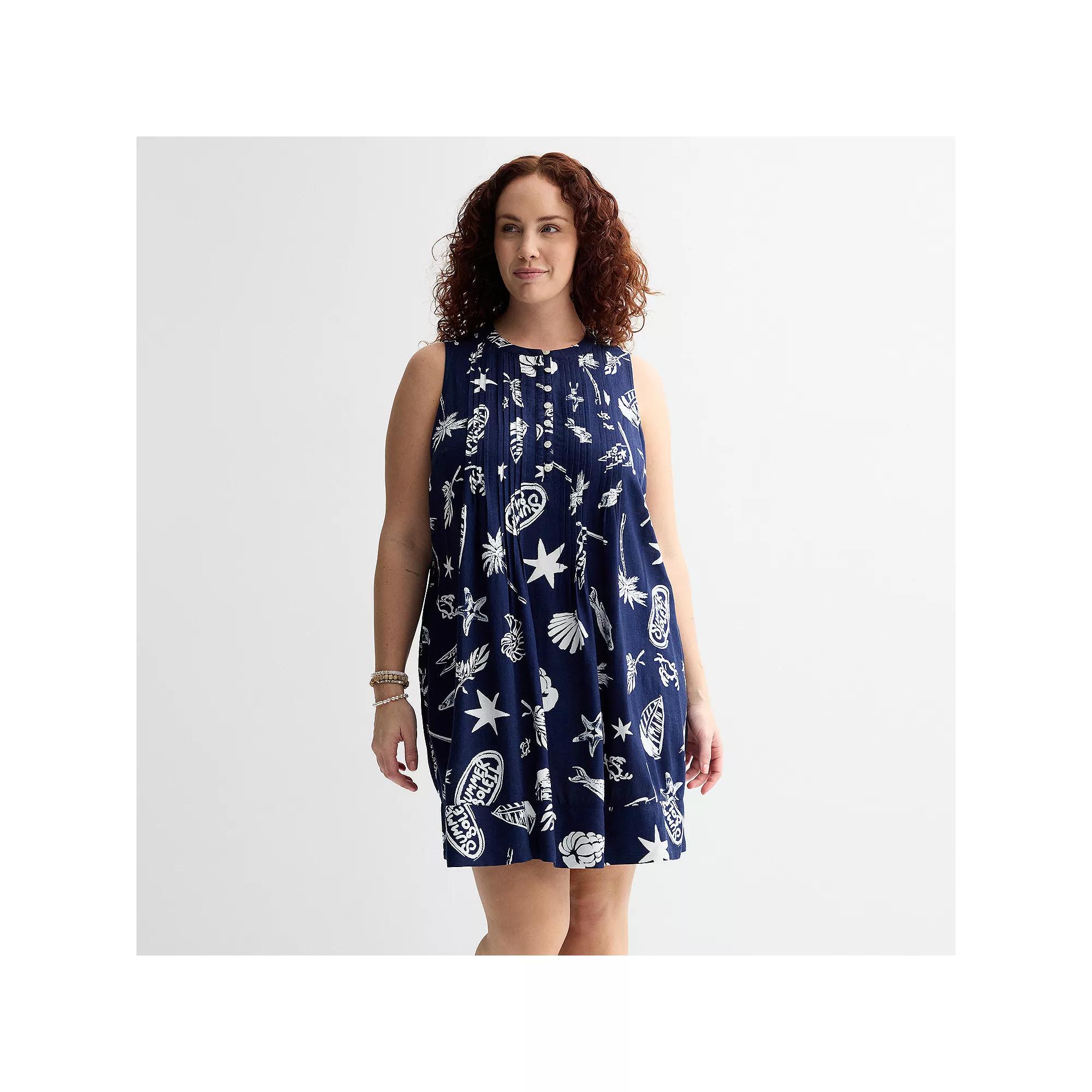 Plus Size Sonoma Goods For Life® Pintuck Dress, Women's, Size: 1XL, Blue Marine Toss Product Image