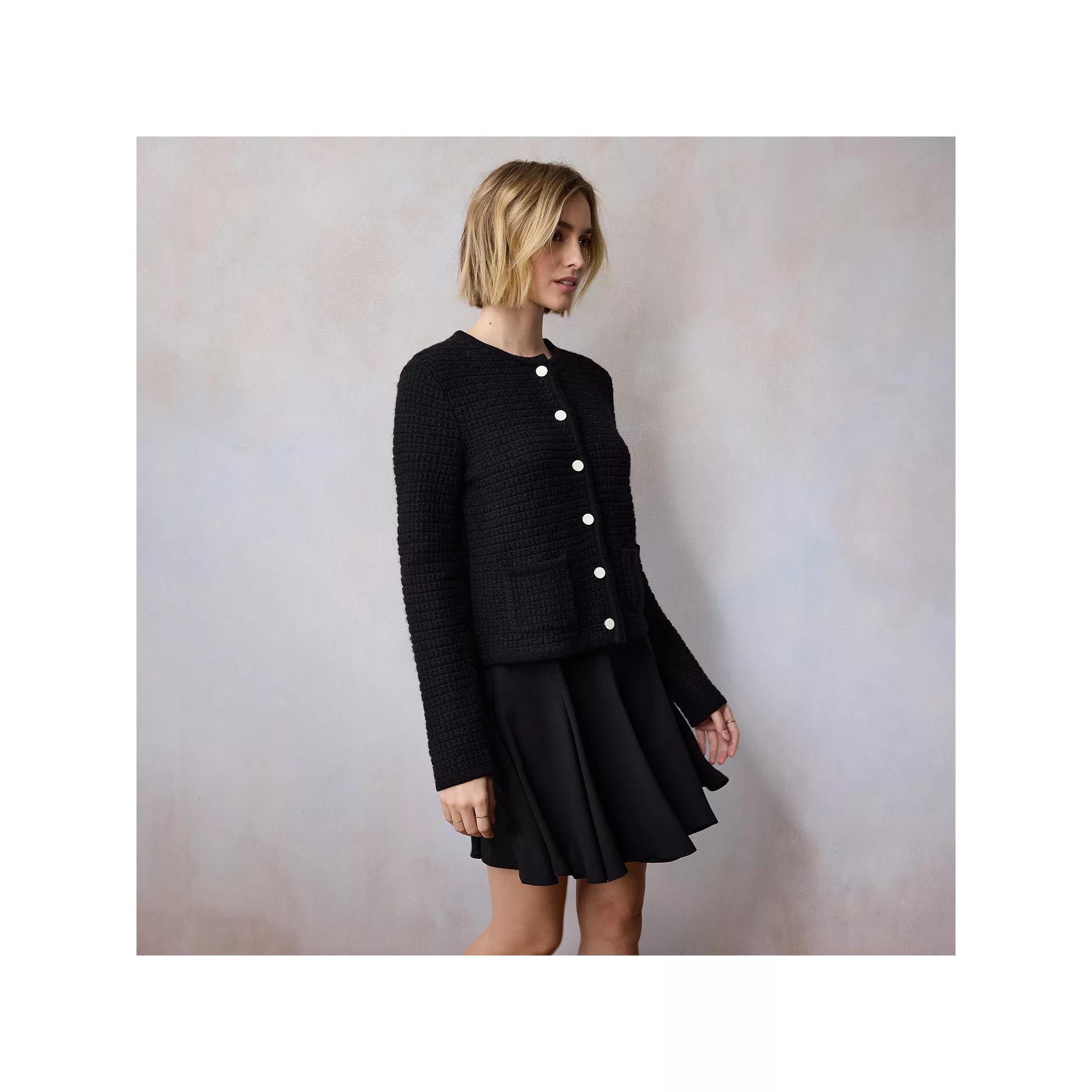 Women's LC Lauren Conrad Textured Stitch Crewneck Cardigan, Size: Large, Black Product Image