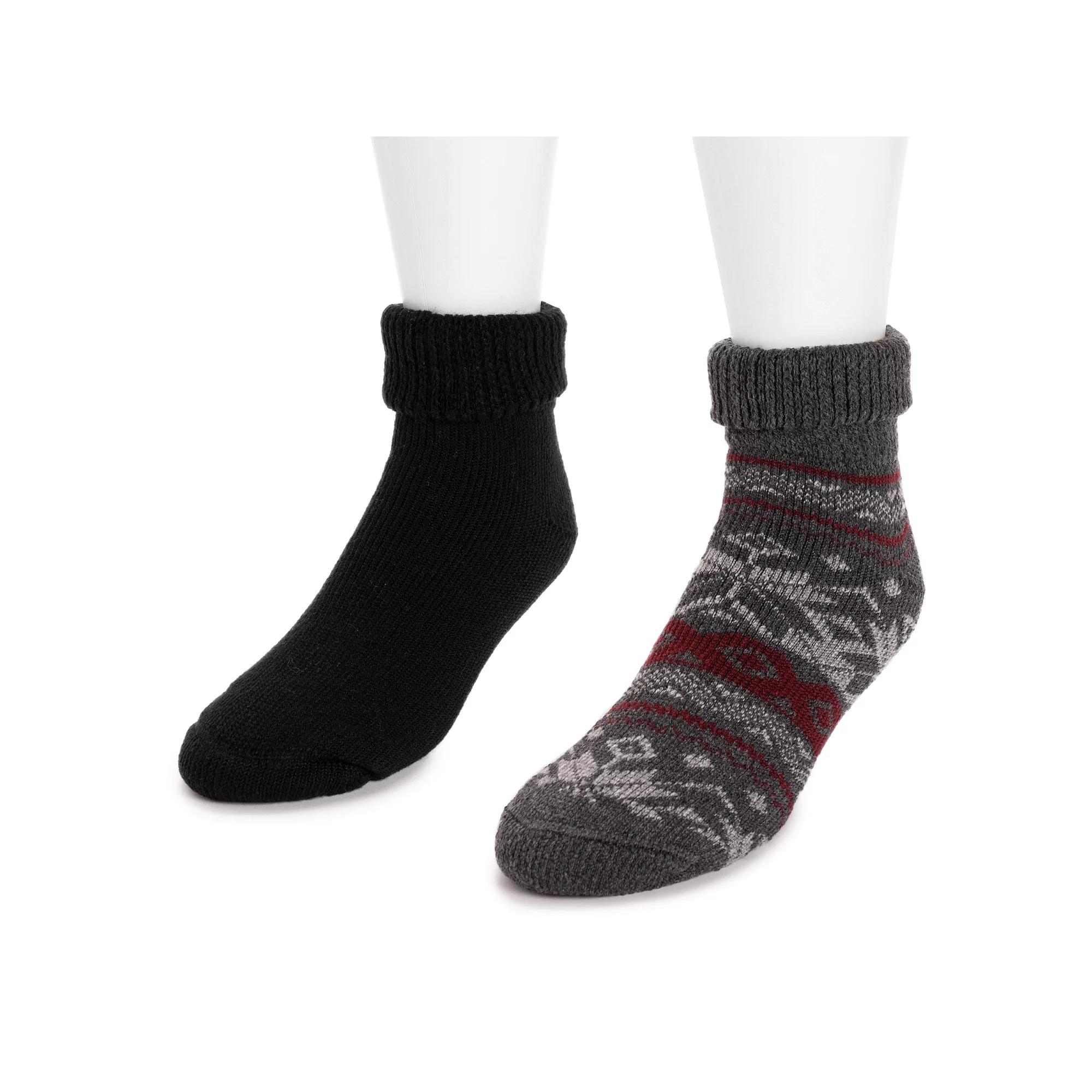 Mens MUK LUKS 2-Pack Cuffed Heat Retainer Ankle Socks, Gray Red Product Image