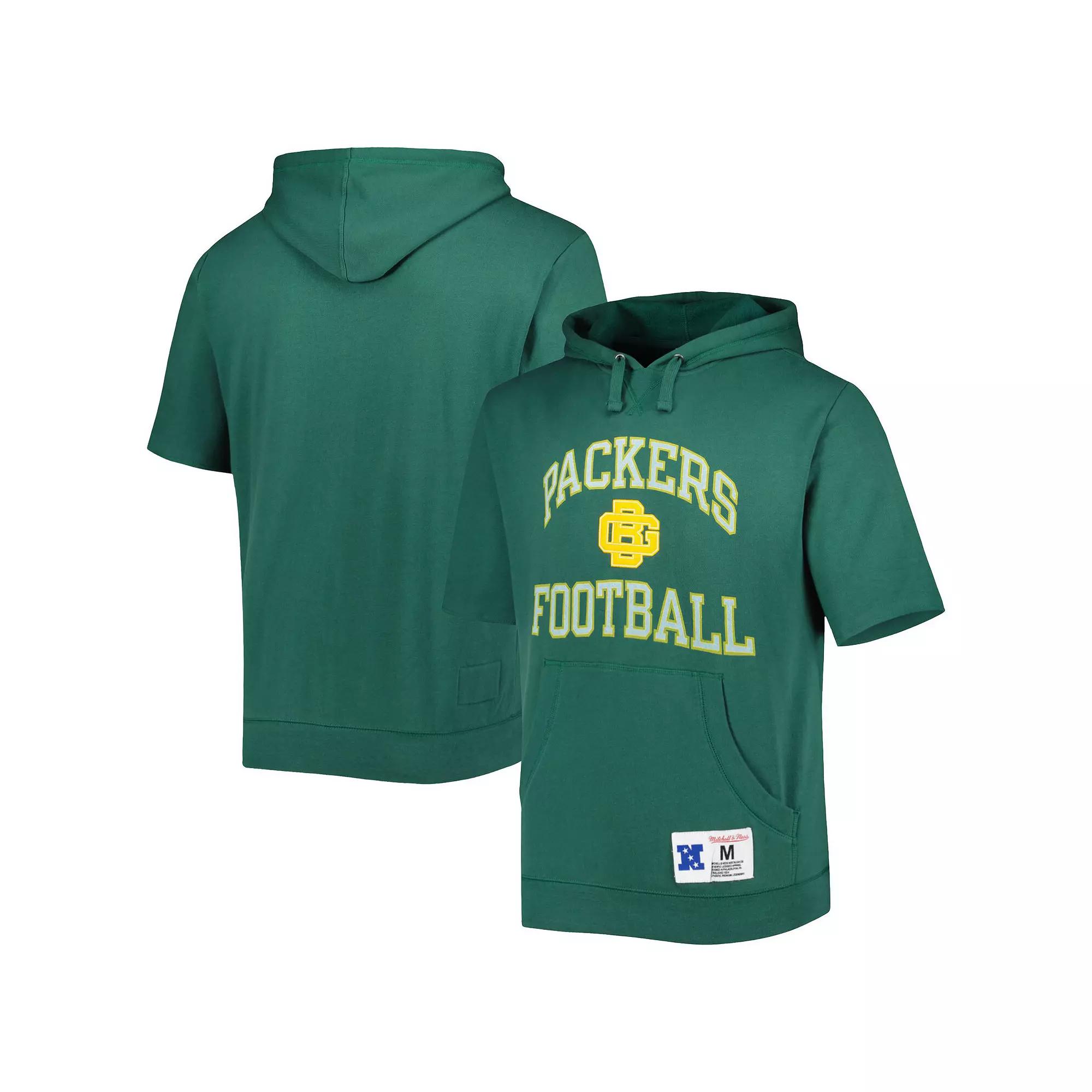 Men's Mitchell & Ness Green Green Bay Packers Washed Short Sleeve Pullover Hoodie,  Product Image