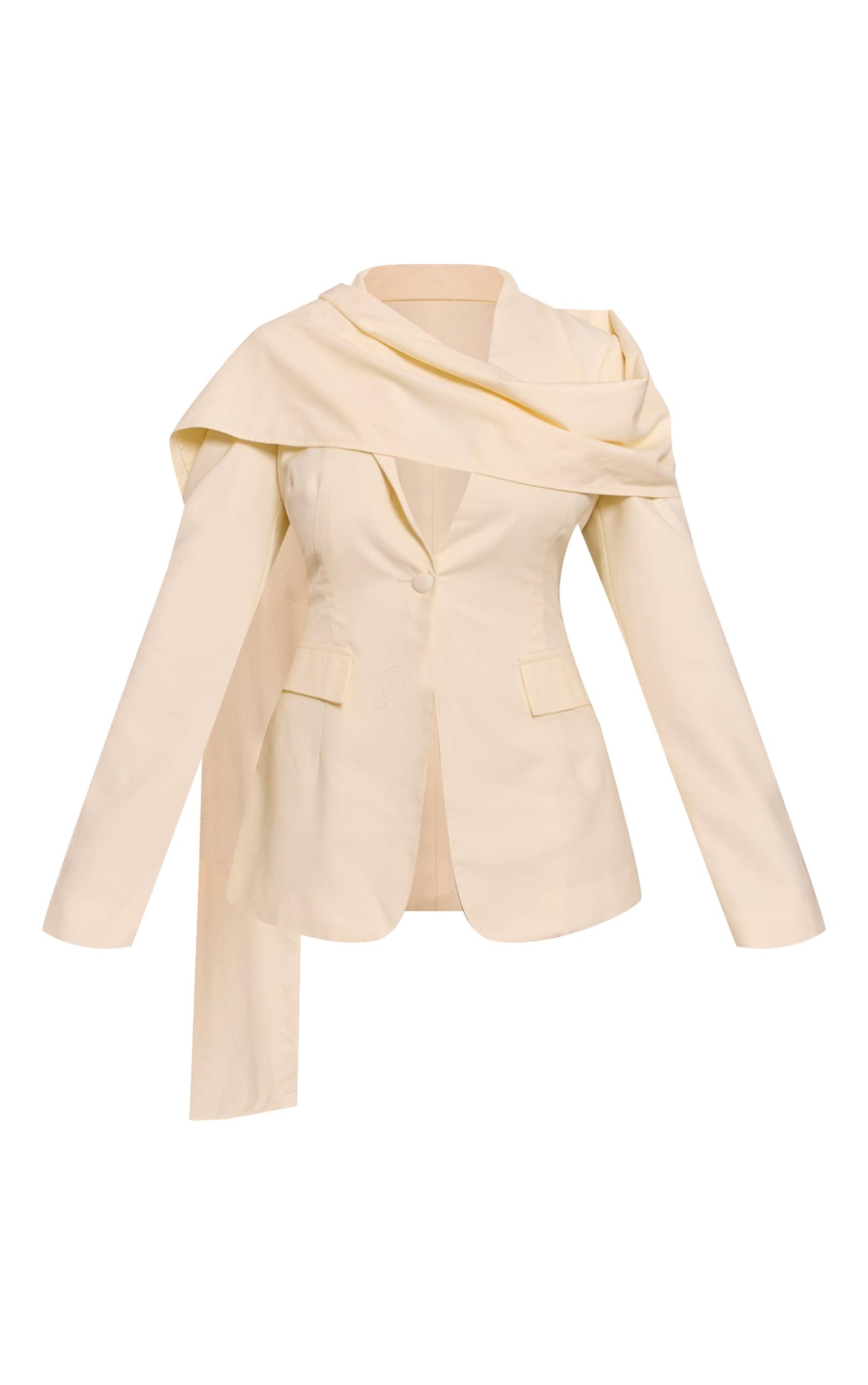 Shape Butter Cream Scarf Detail Cinched Blazer Product Image