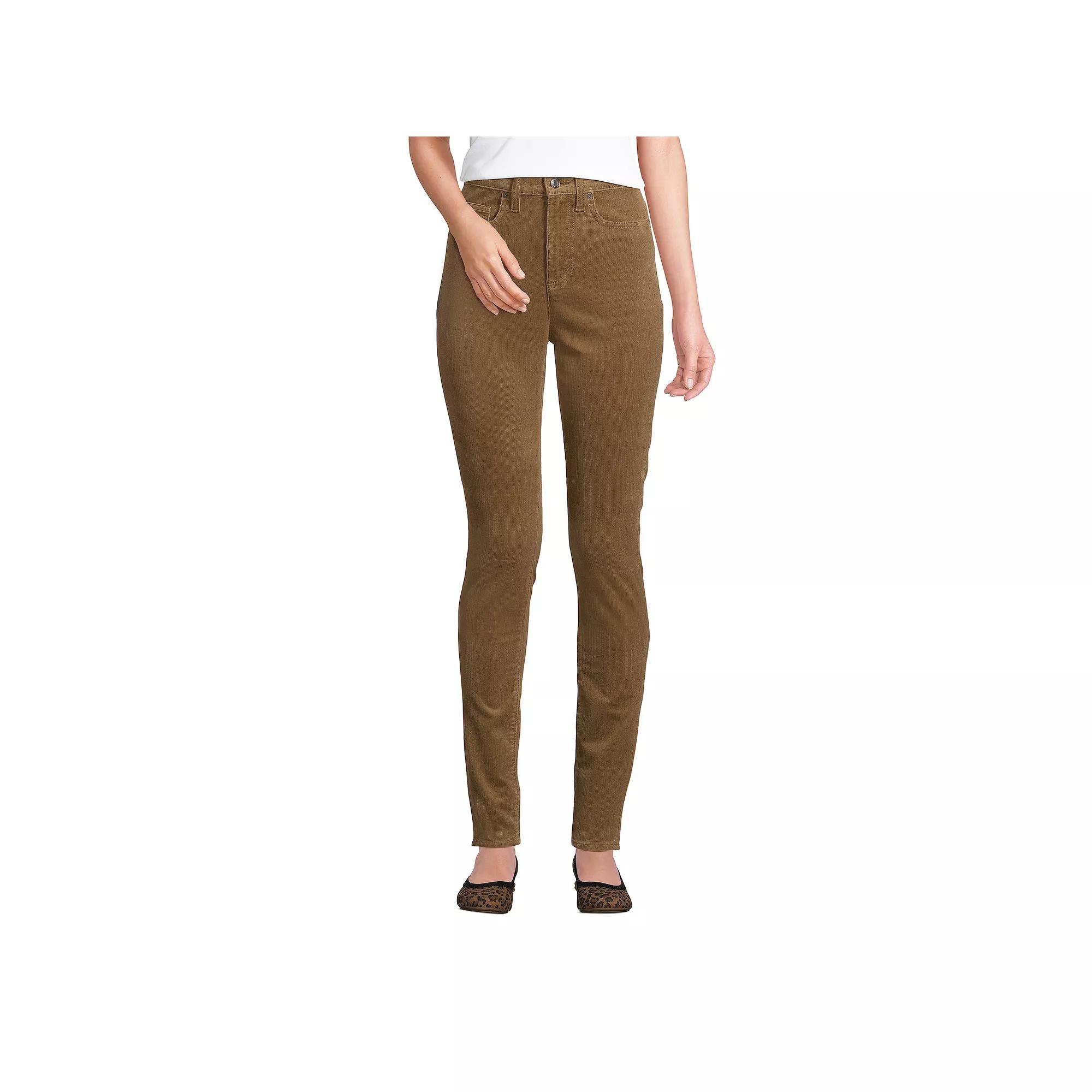 Women's Lands' End Slim High Waisted Corduroy Pants, Size: 14, Dark Toffee Product Image