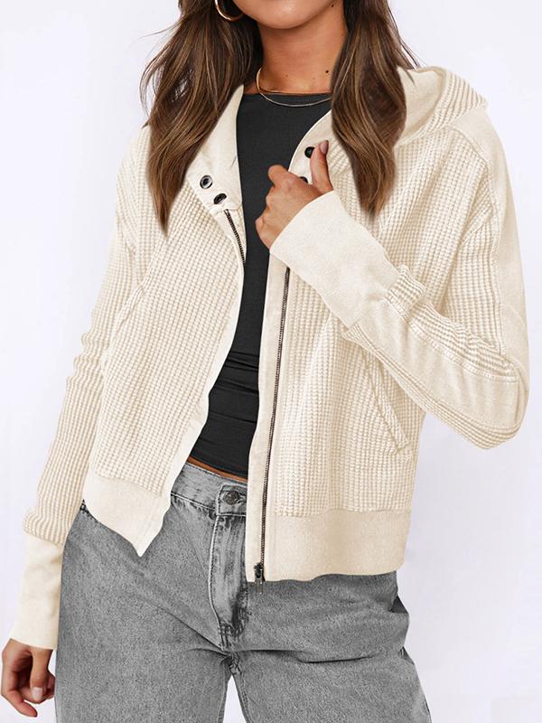 Hooded Long Sleeves Buttoned Pockets Split-Joint Zipper Hooded Outerwear Product Image