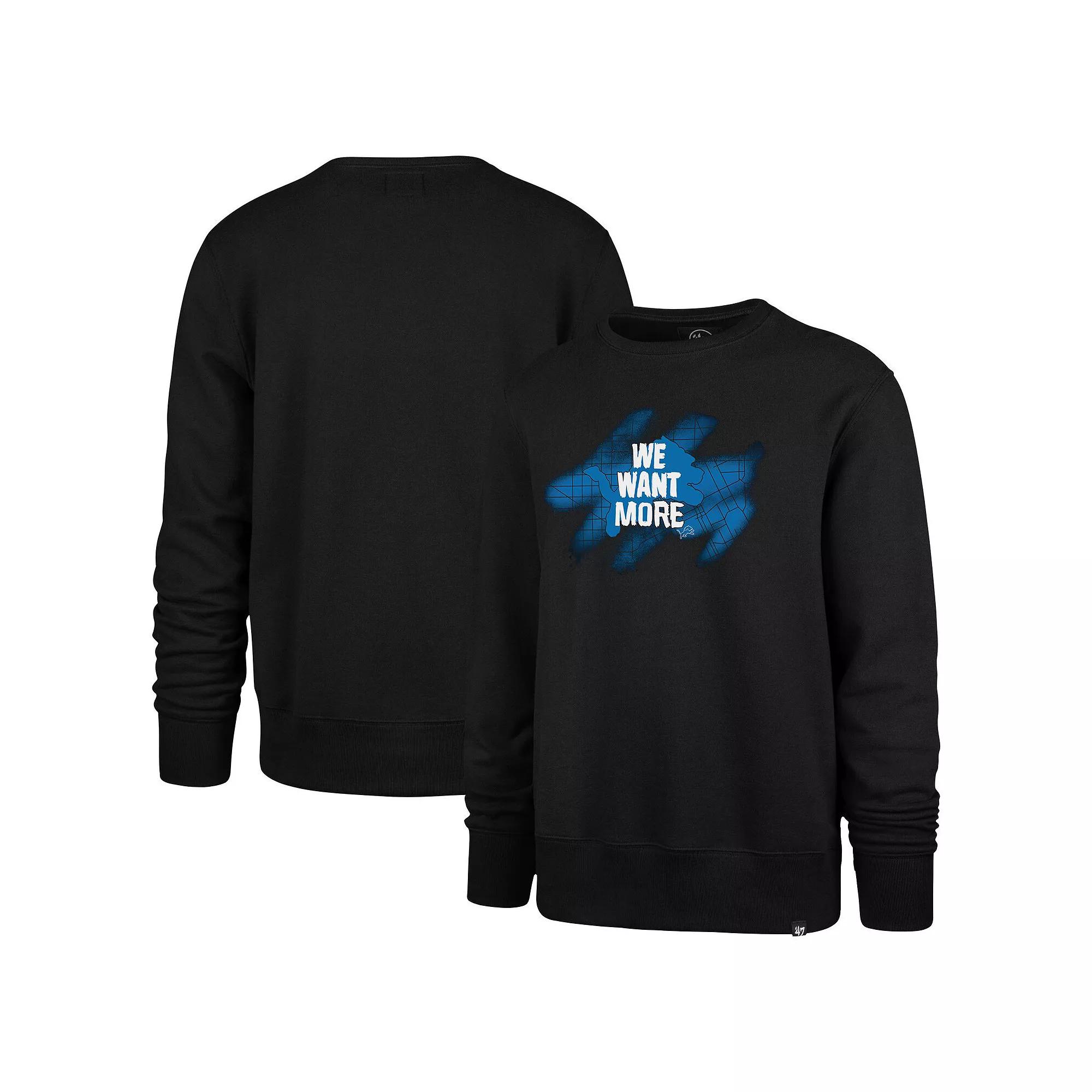 Men's '47  Black Detroit Lions We Want More Headline Pullover Sweatshirt, Size: XL Product Image
