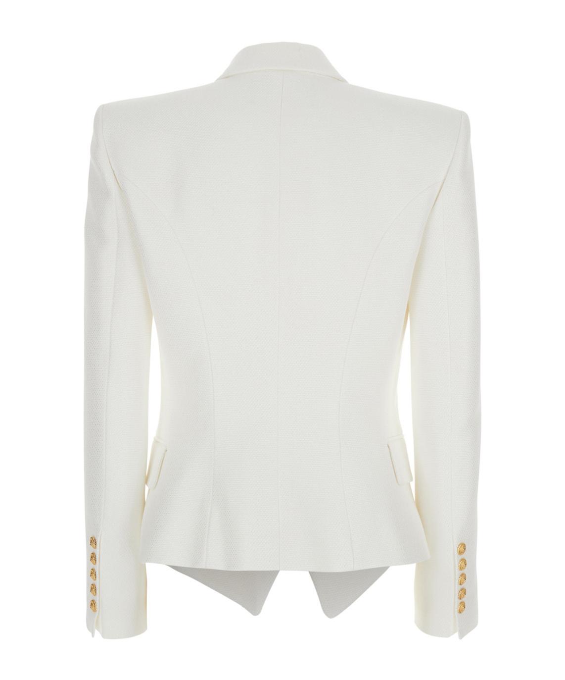 BALMAIN Double-breasted Structured Denim Blazer With Peak Lapel In White Product Image