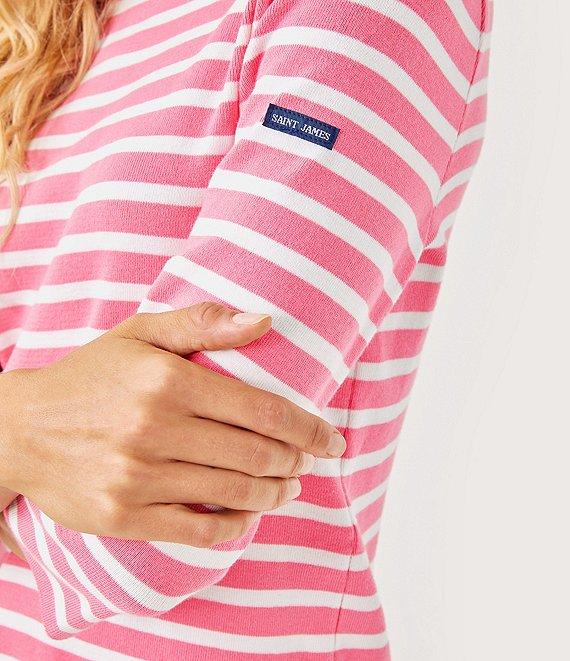 Lilly Pulitzer x Saint James Voissey Contrast Stripe Round Neck 3/4 Sleeve Fine Gauge Knit Sweater Product Image