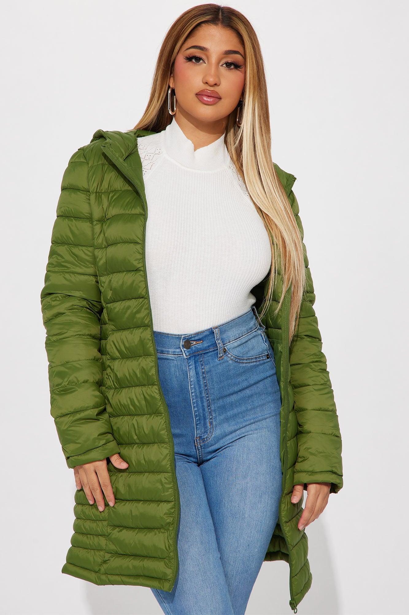 Padded Landing Puffer Coat - Olive Product Image