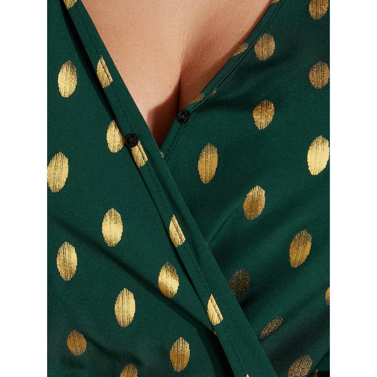 Polka Dot High Elastic Waist Plus Size Women Blouses Going out Lantern Sleeve Long Sleeve V Neck Party Blouses BloomChic Product Image