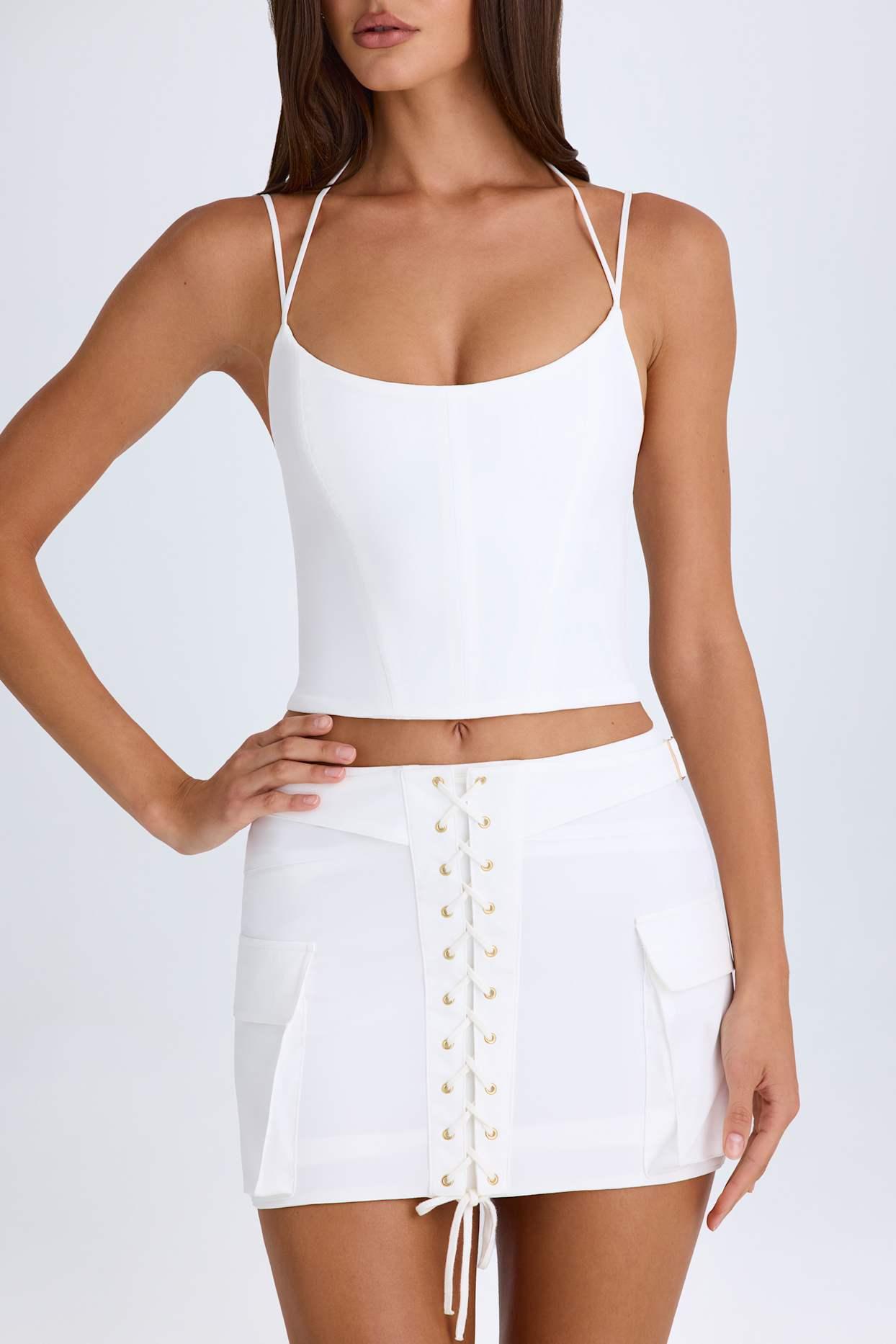 Lace-Up Micro Mini Skirt in White Product Image