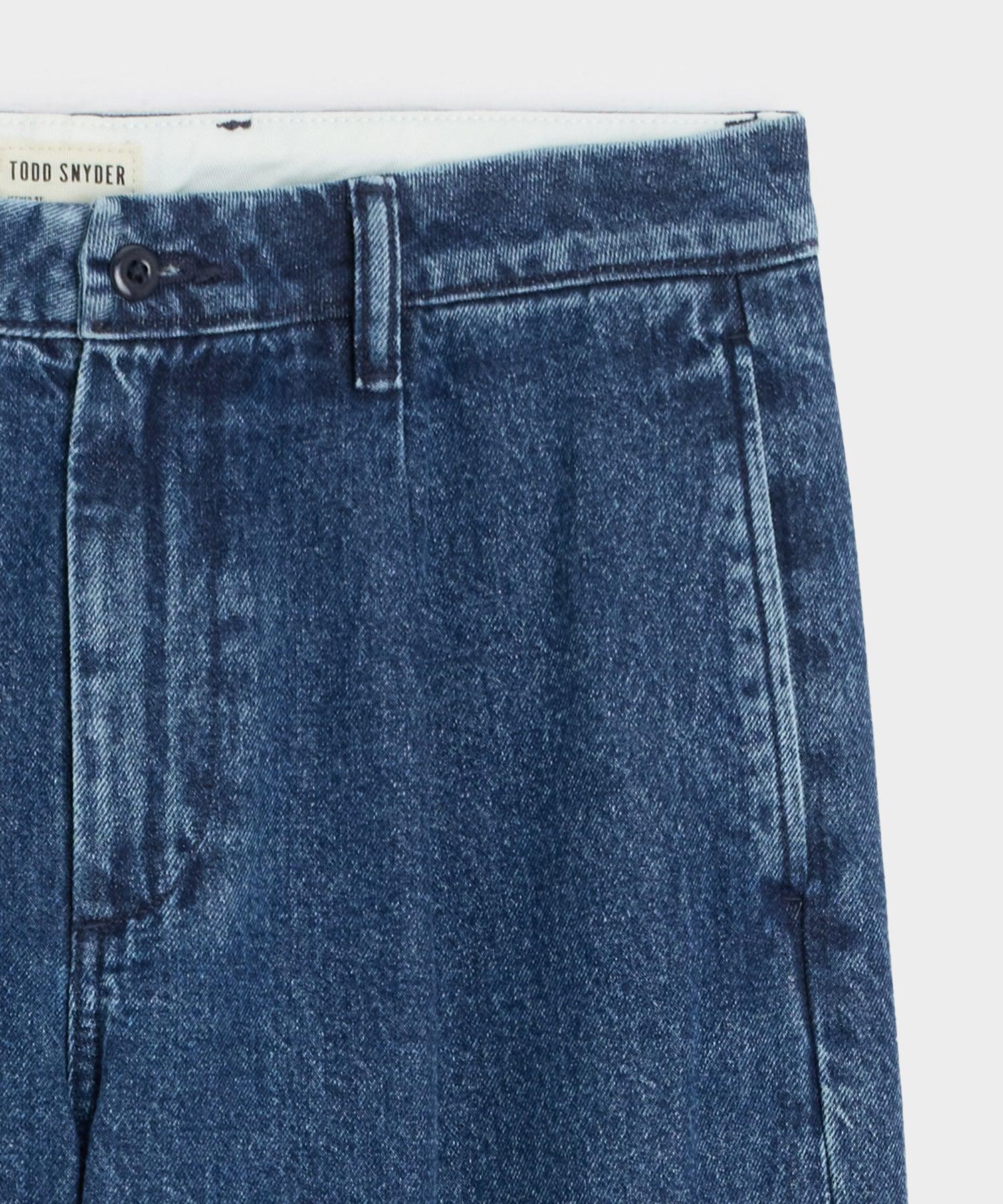 Relaxed Pleated Denim Chino in Blue Stonewash Product Image
