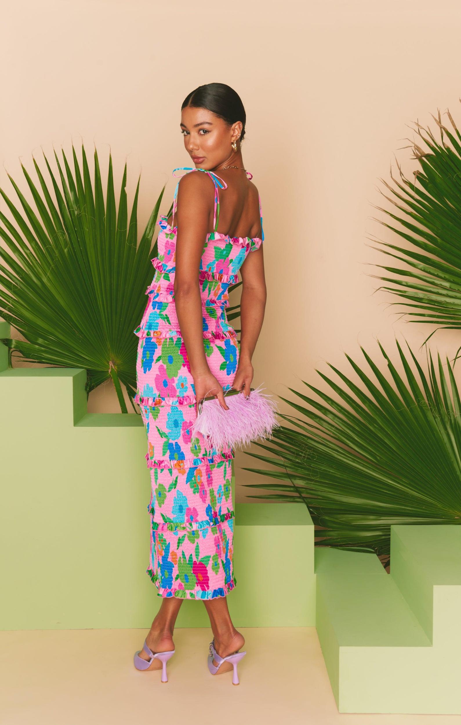 Stella Smocked Dress ~ Pink Piccadilly Floral Product Image