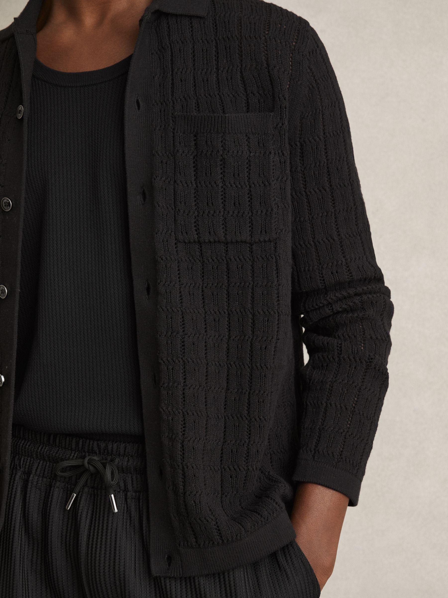 Cotton-Blend Textured Knit Shirt in Black Product Image