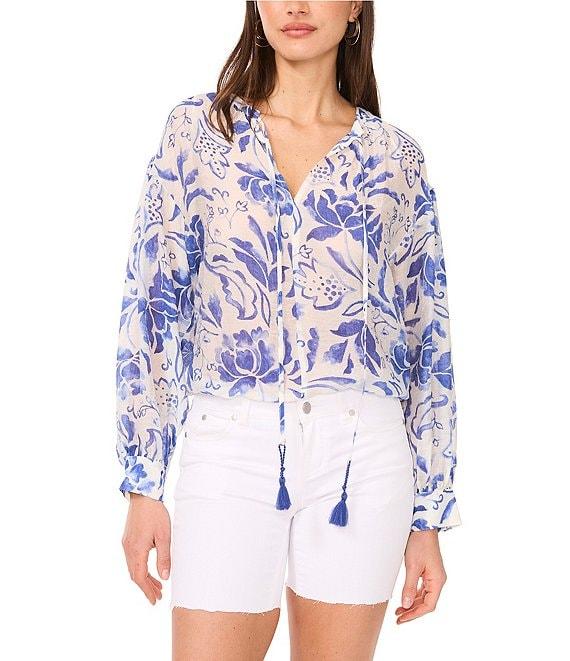 Vince Camuto Floral Print V-Neck Long Sleeve Blouse Product Image