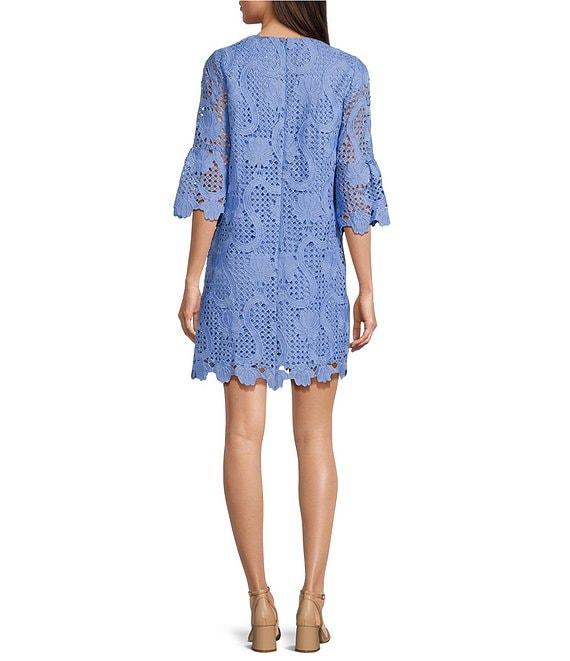 Anne Klein Lace Square Neck 3/4 Sleeve Shift Mini Dress Product Image