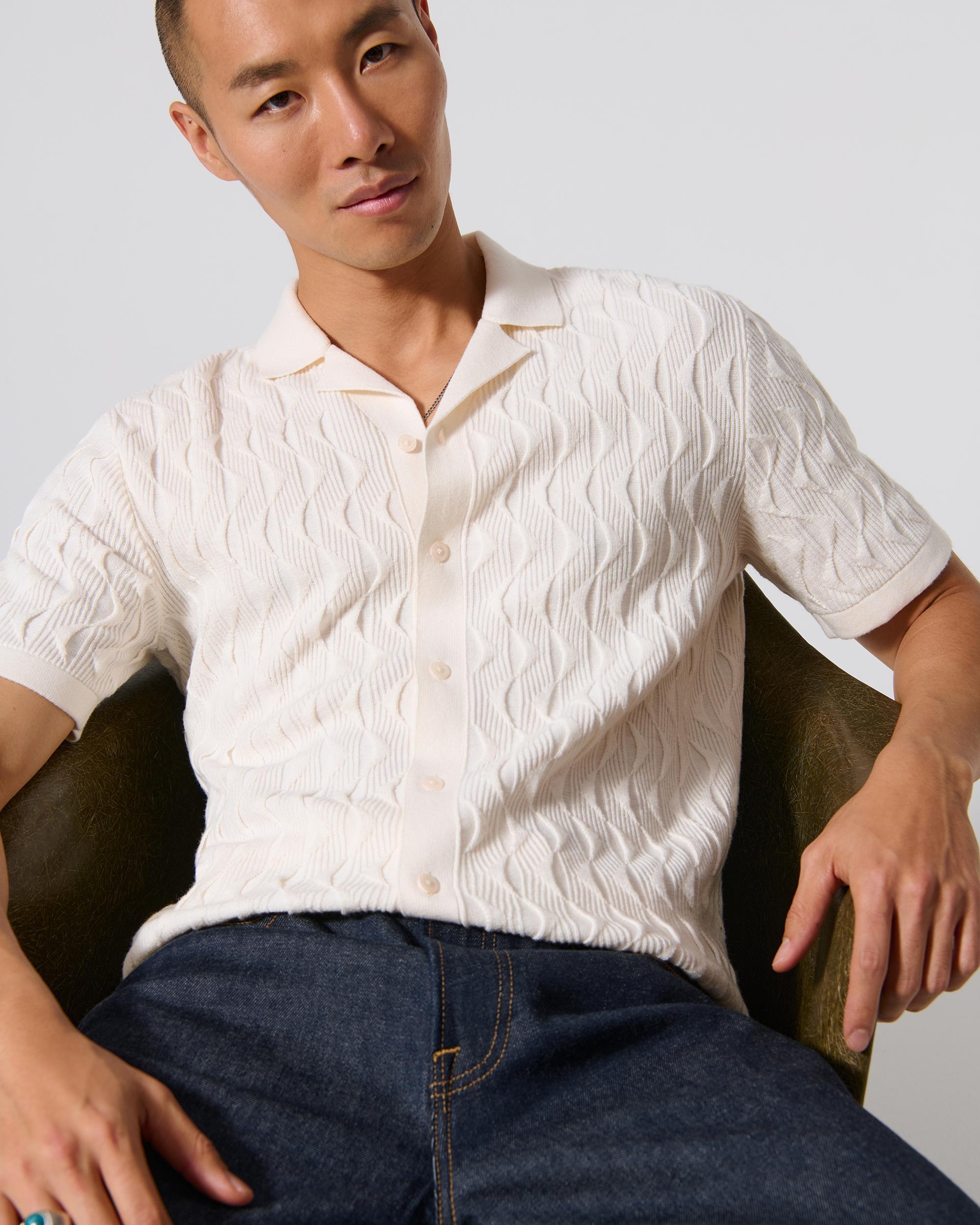 Geometric Stitch Button-Through Sweater Polo Product Image