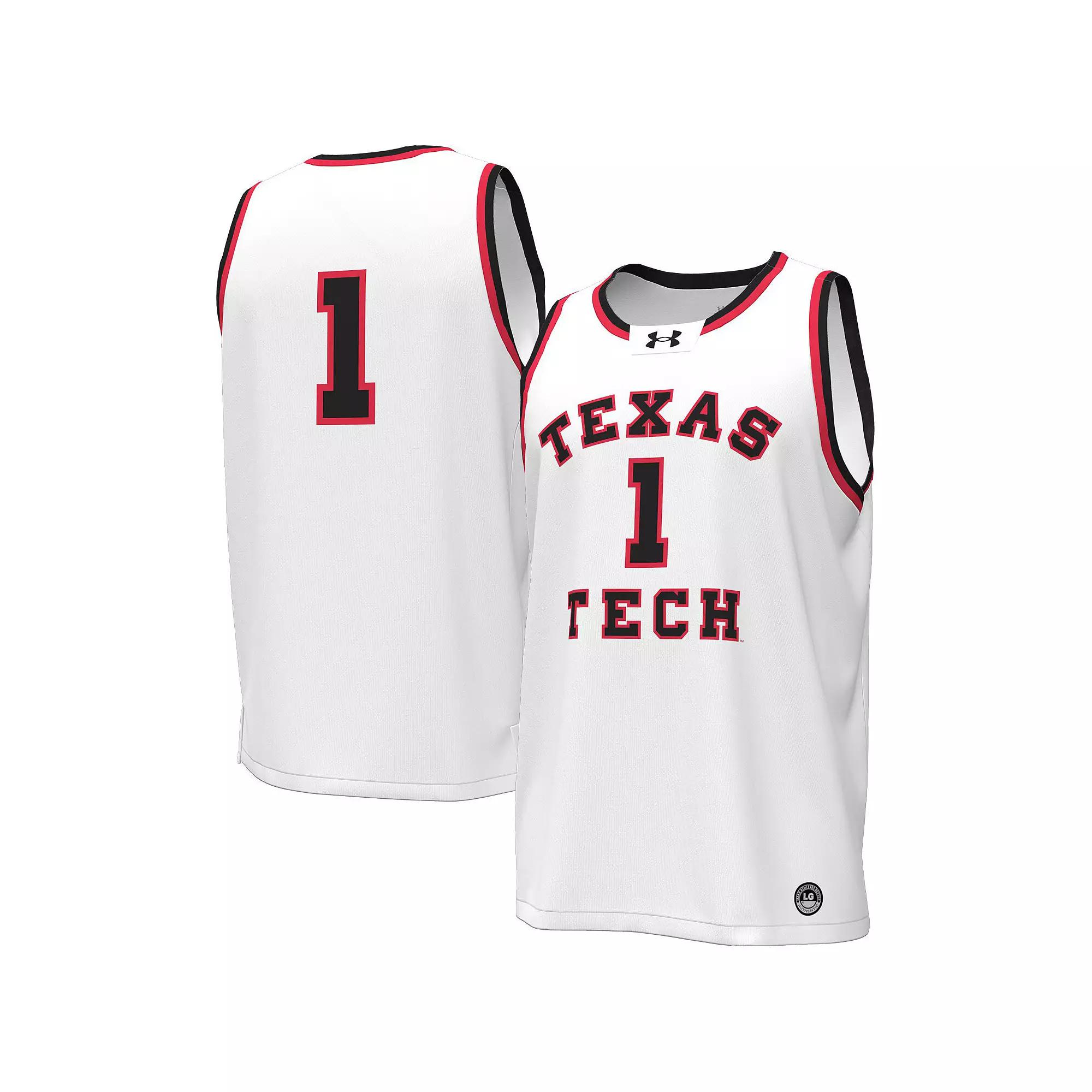 Men's Under Armour #1 White Texas Tech Red Raiders Throwback Replica Basketball Jersey,  Product Image