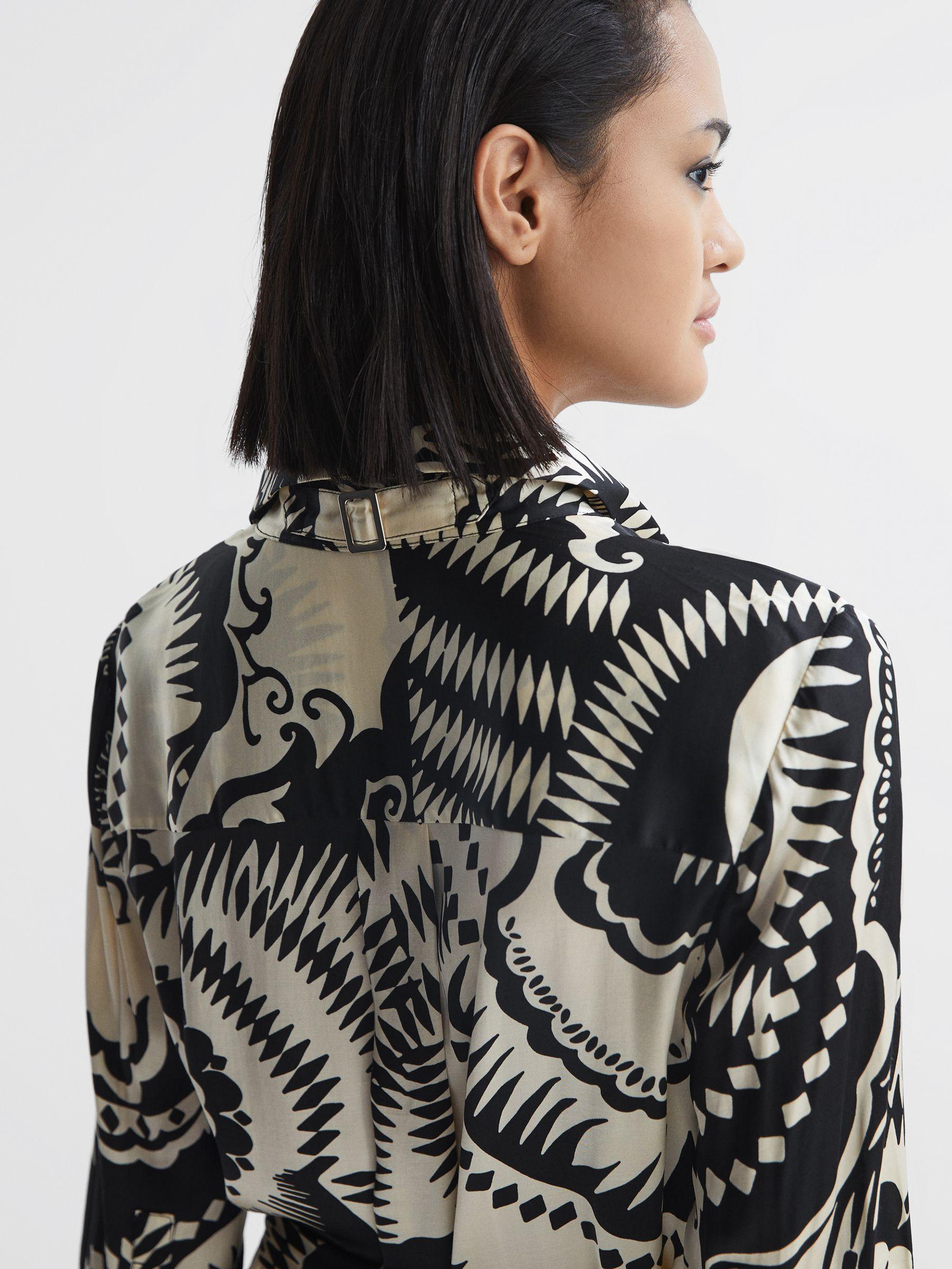 Printed Long Sleeve Midi Dress in Black/White Product Image