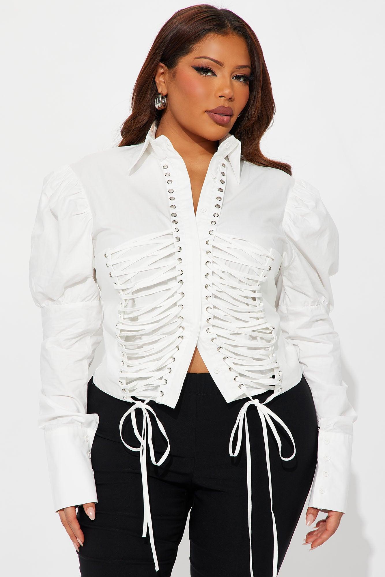 More Than You Think Lace Up Poplin Shirt - White Female Product Image