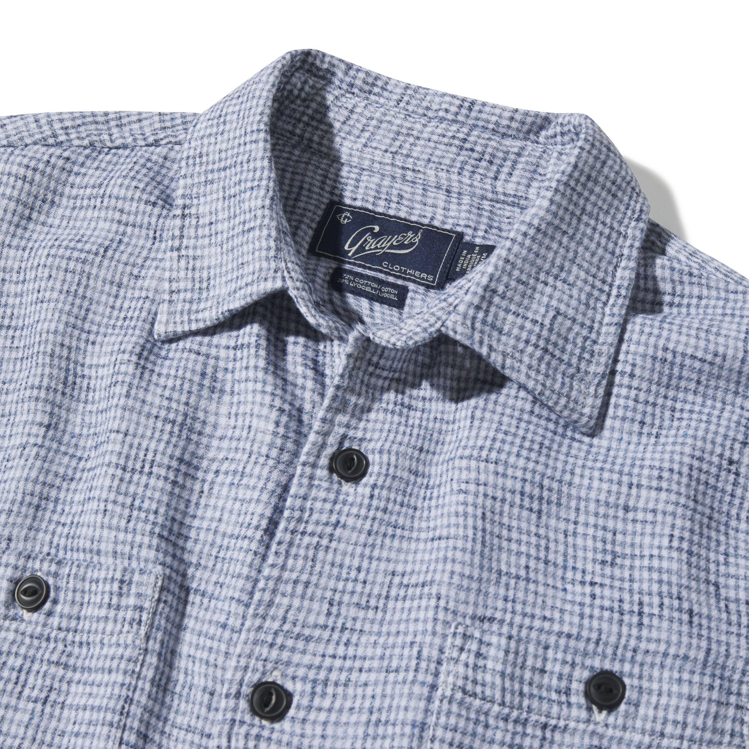 Houndstooth Double Cloth Workshirt - Cream Navy Product Image