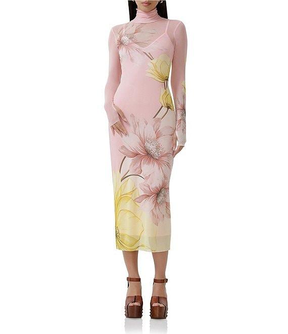 AFRM Shailene Floral Print Turtleneck Long Sleeve Midi Dress Product Image