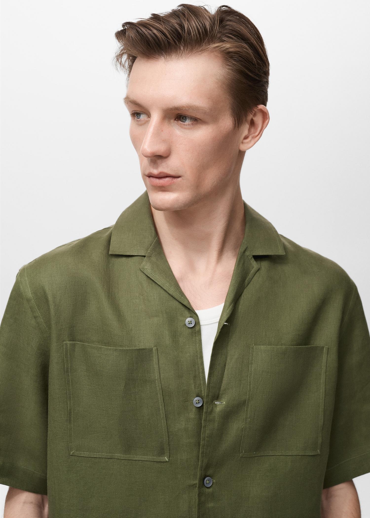 100% linen bowling-collar shirt - Men | MANGO USA Product Image