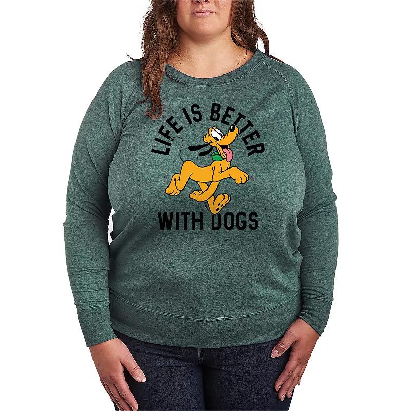 Disneys Pluto Plus Size Life Is Better With Dogs French Terry Long Sleeve Tee, Womens Product Image