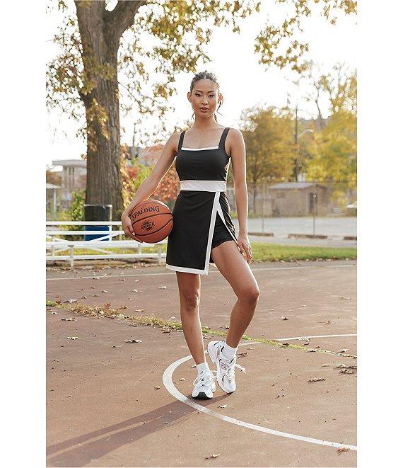 GOLD HINGE Square Neck Sleeveless Black White Lined Active Dress Product Image