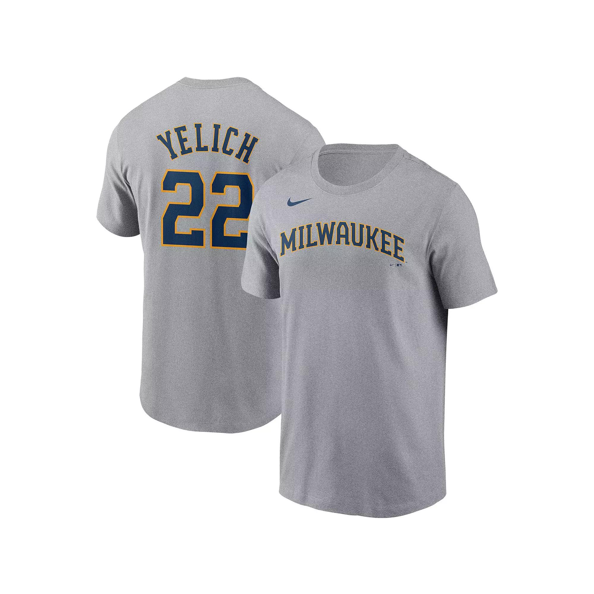 Men's Nike Christian Yelich Gray Milwaukee Brewers Name & Number T-Shirt,  Product Image