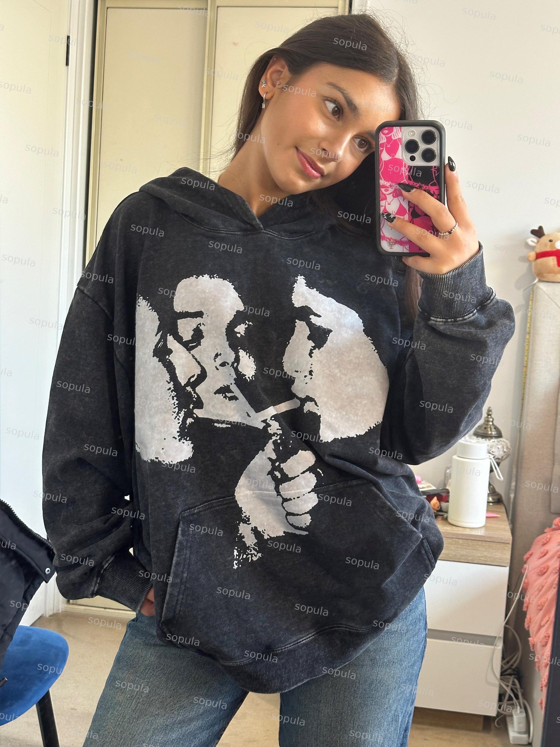 Sopula Vintage Our Lady Of Guadalupe Graphic Acid Washed Oversized Hoodie Product Image