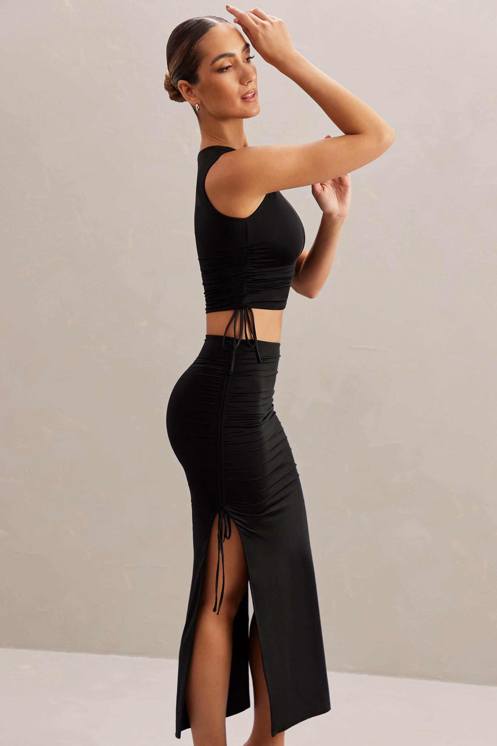 Mid Rise Midi Skirt in Black Product Image