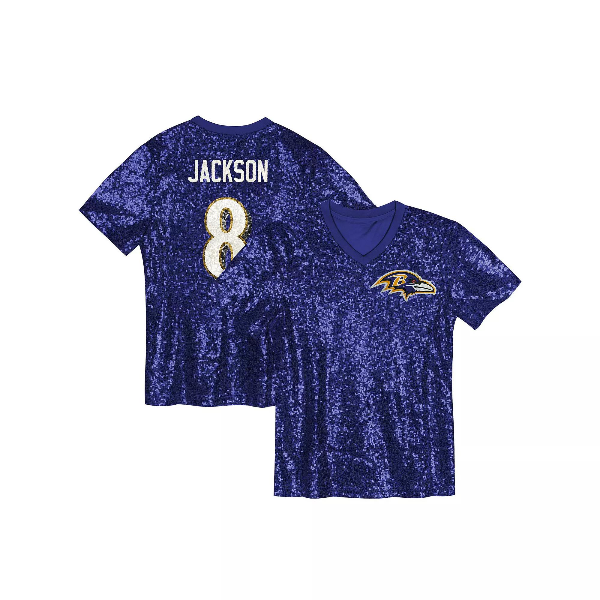 Women's Lamar Jackson Purple Baltimore Ravens Player Name & Number V-Neck Fashion Jersey,  Product Image