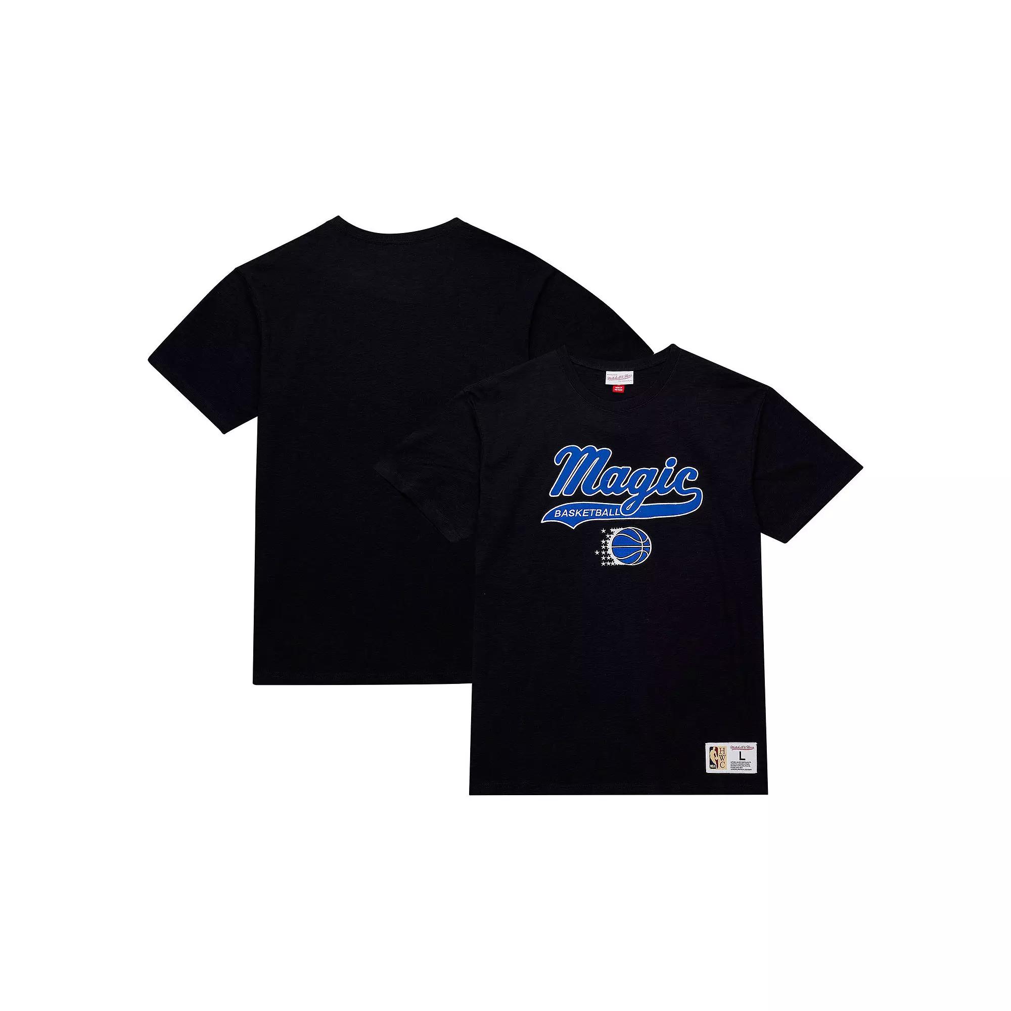 Men's Mitchell & Ness Black Orlando Magic Hardwood Classics Felt Applique Slub T-Shirt,  Product Image