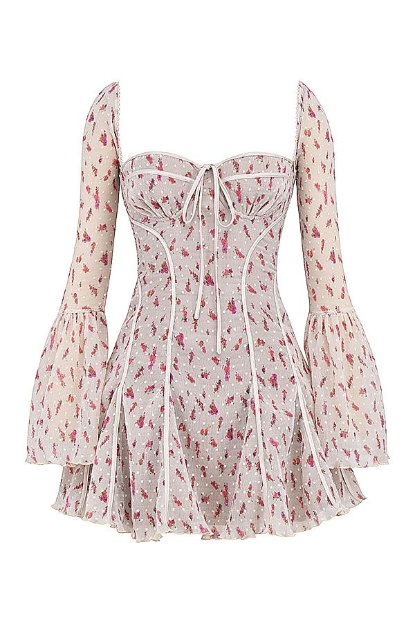 Analissa  vintage cream rose print corset mini dress Product Image