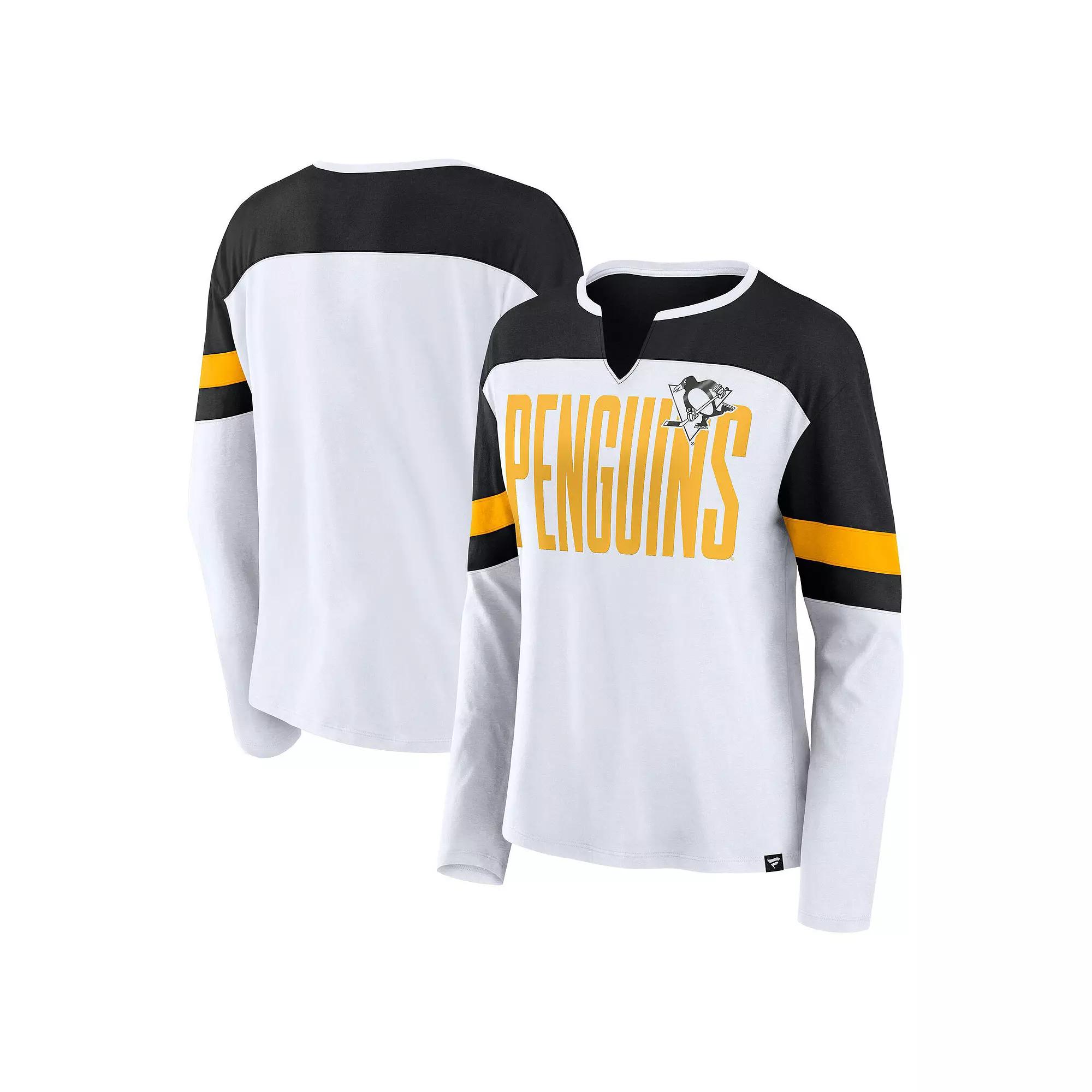 Women's Fanatics White Pittsburgh Penguins Frozen Long Sleeve Notch Neck T-Shirt, Size: 2XL Product Image