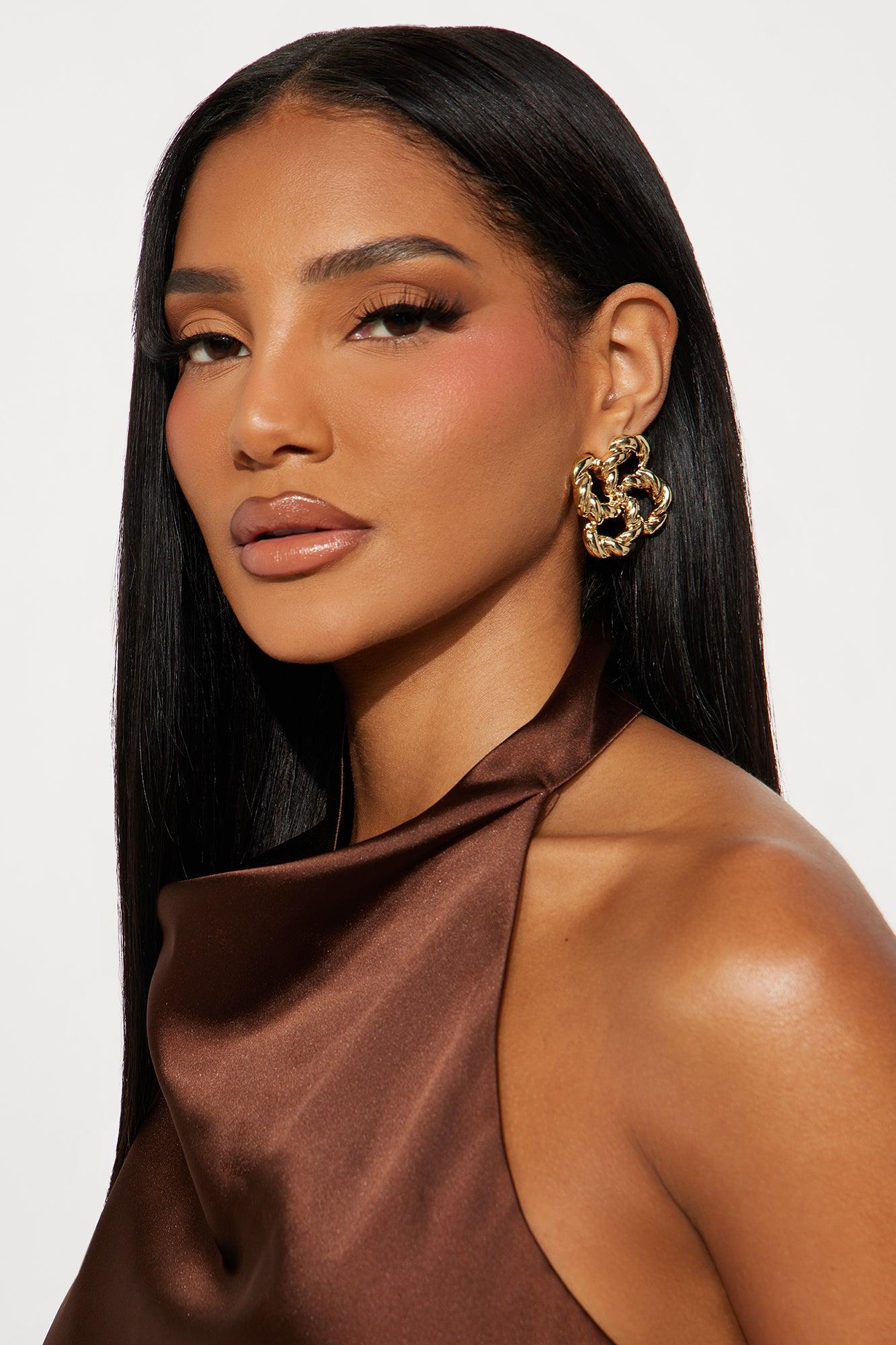 Davide Twisted Hardware Drop Earrings - Gold Female Product Image