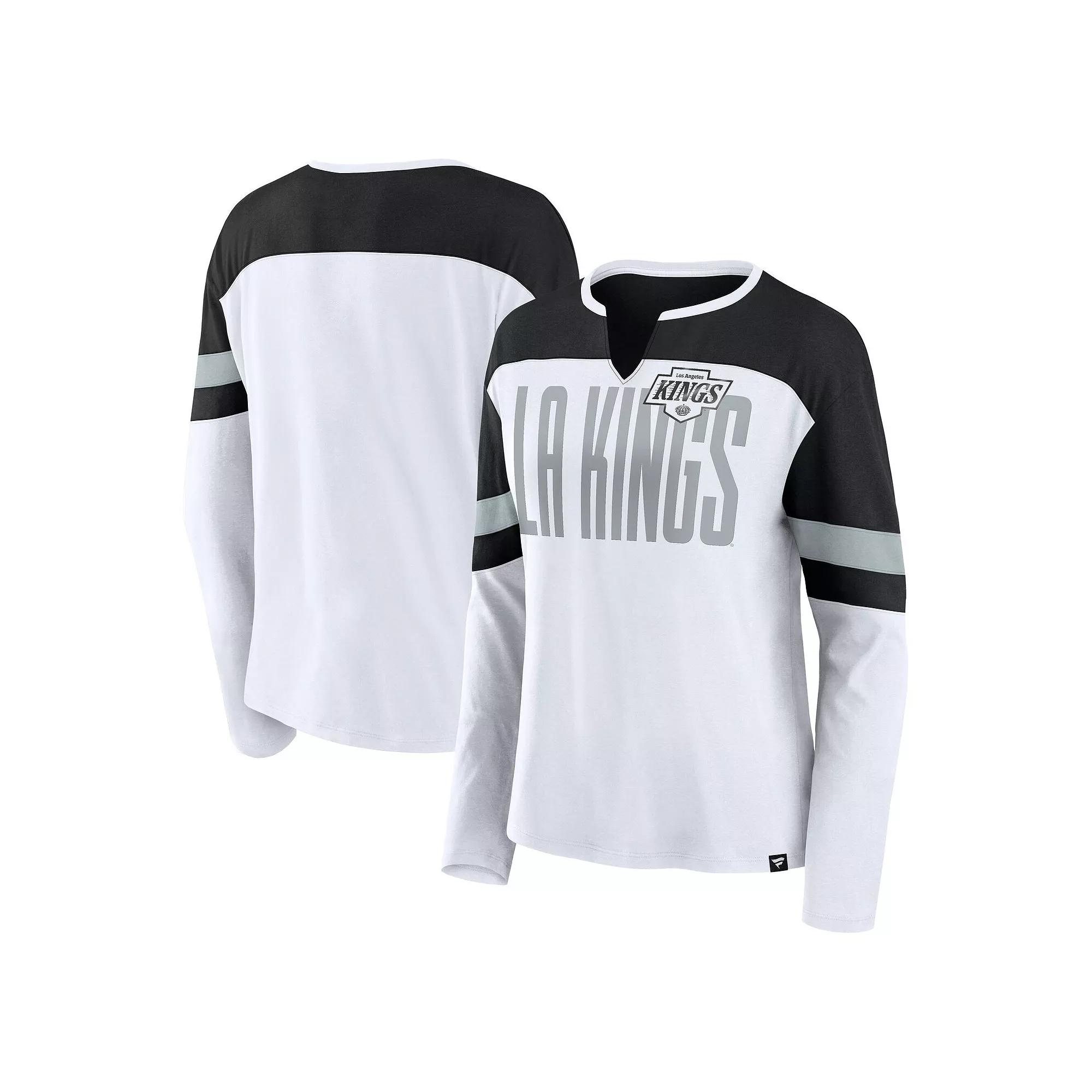 Women's Fanatics White/Black Los Angeles Kings Frozen Long Sleeve Notch Neck T-Shirt,  Product Image