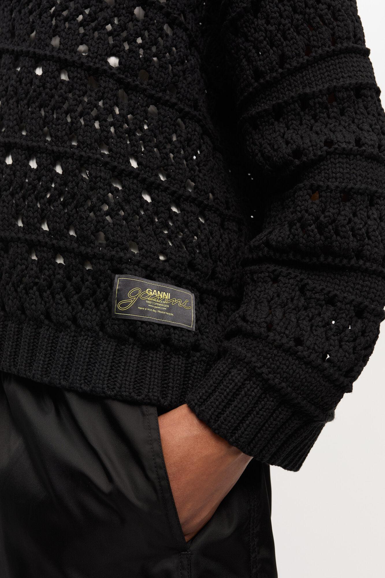 Black Crochet V-neck Sweater Product Image