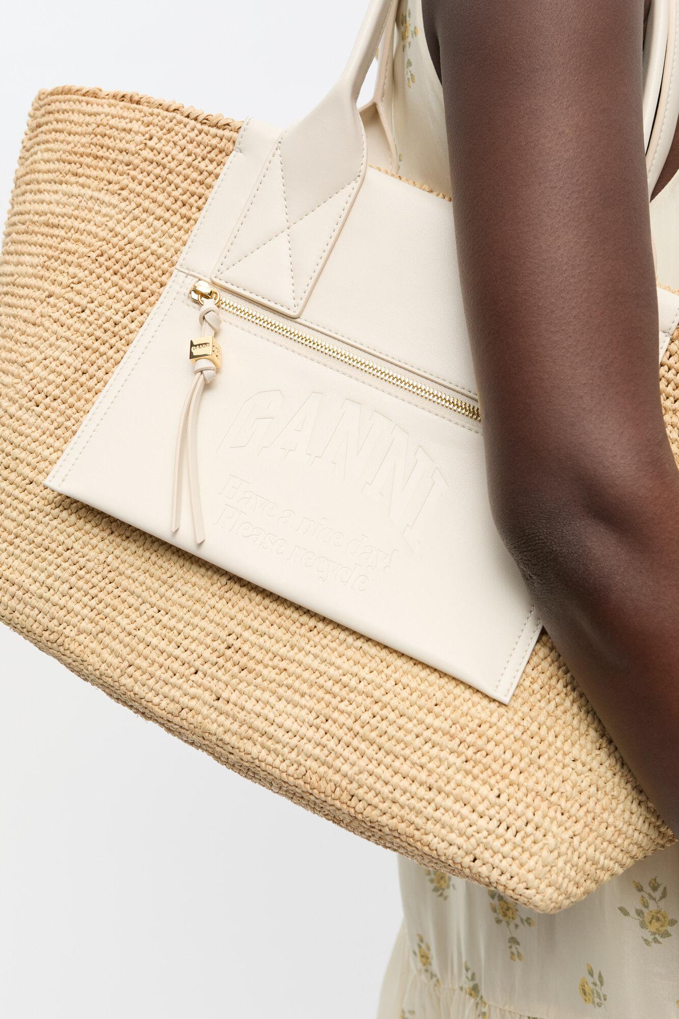 Ivory Medium Raffia Tote Product Image