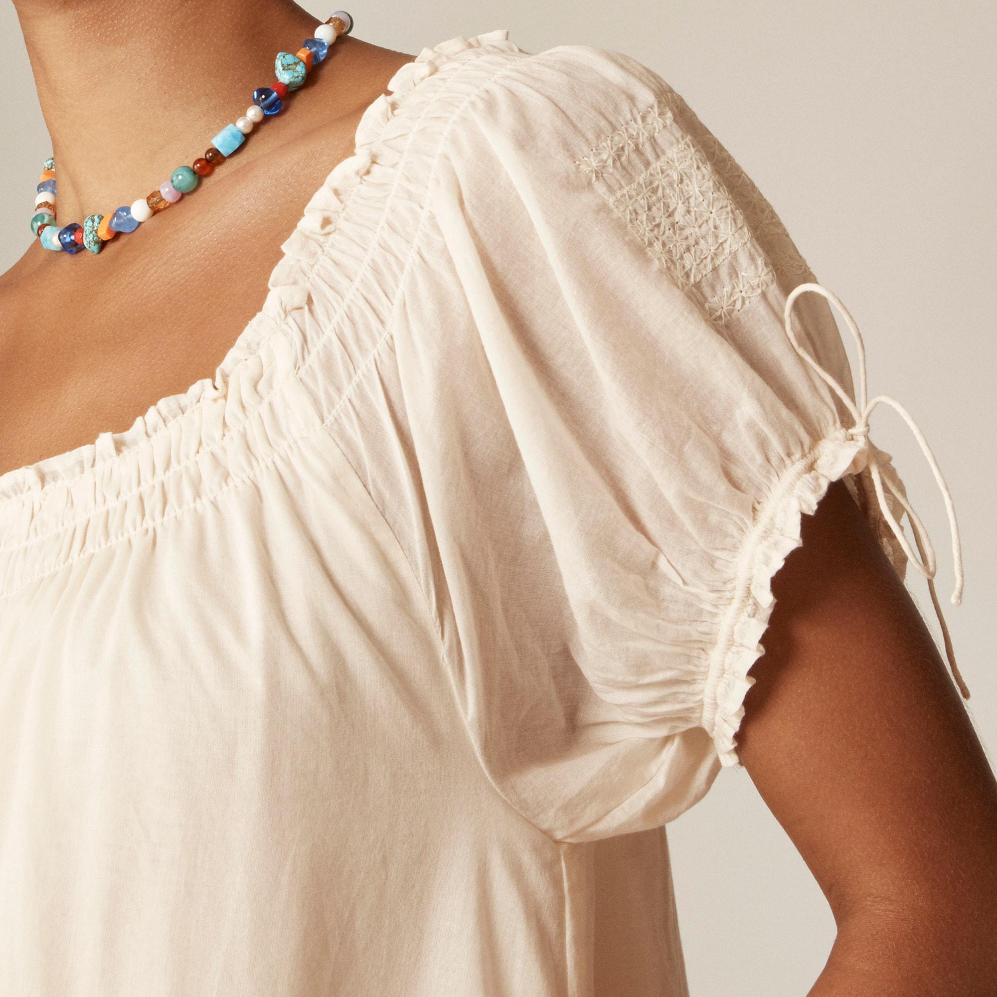 Smocked puff-sleeve mini dress in cotton voile Product Image