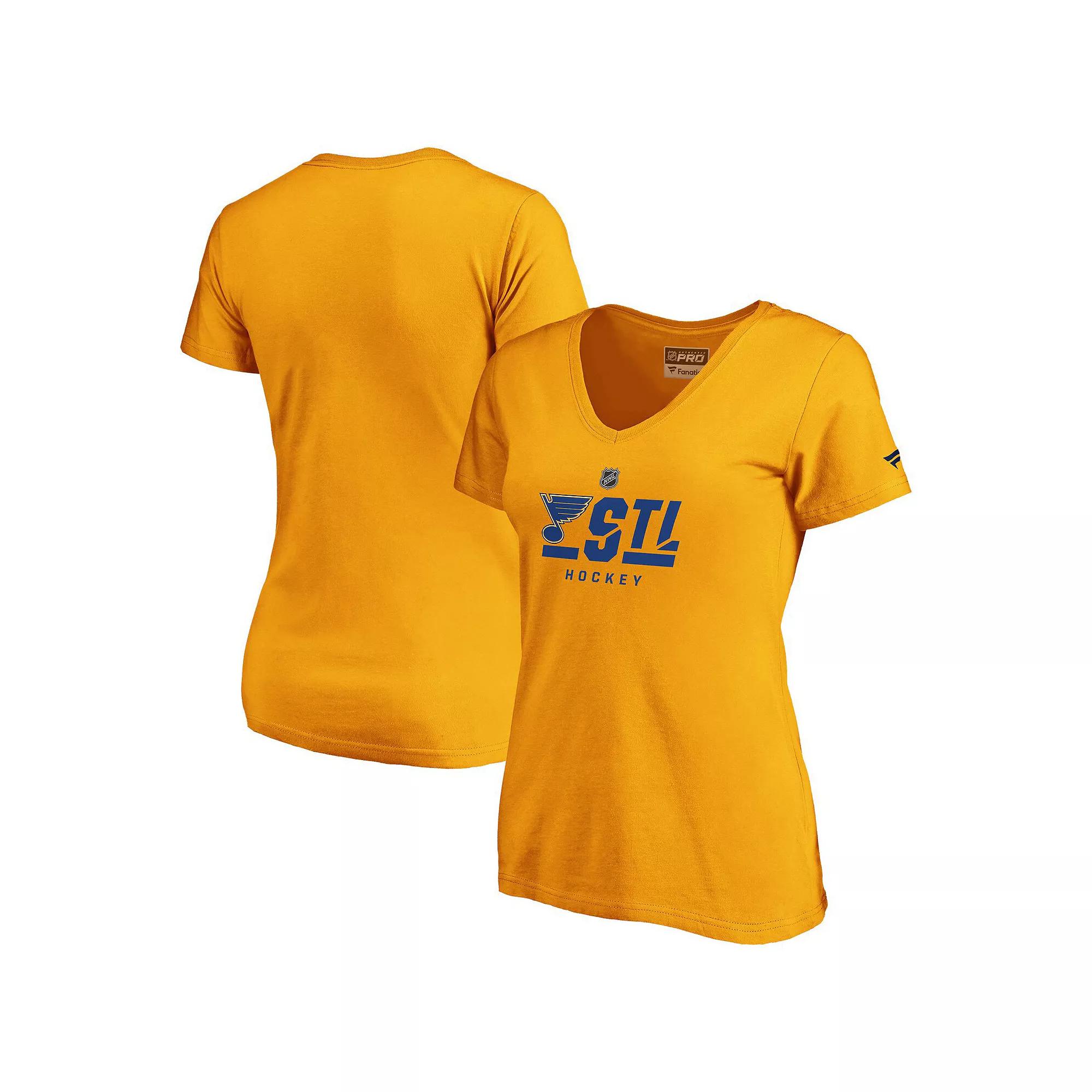 Women's Fanatics Branded Gold St. Louis Blues Authentic Pro Secondary Logo V-Neck T-Shirt, Size: XL Product Image