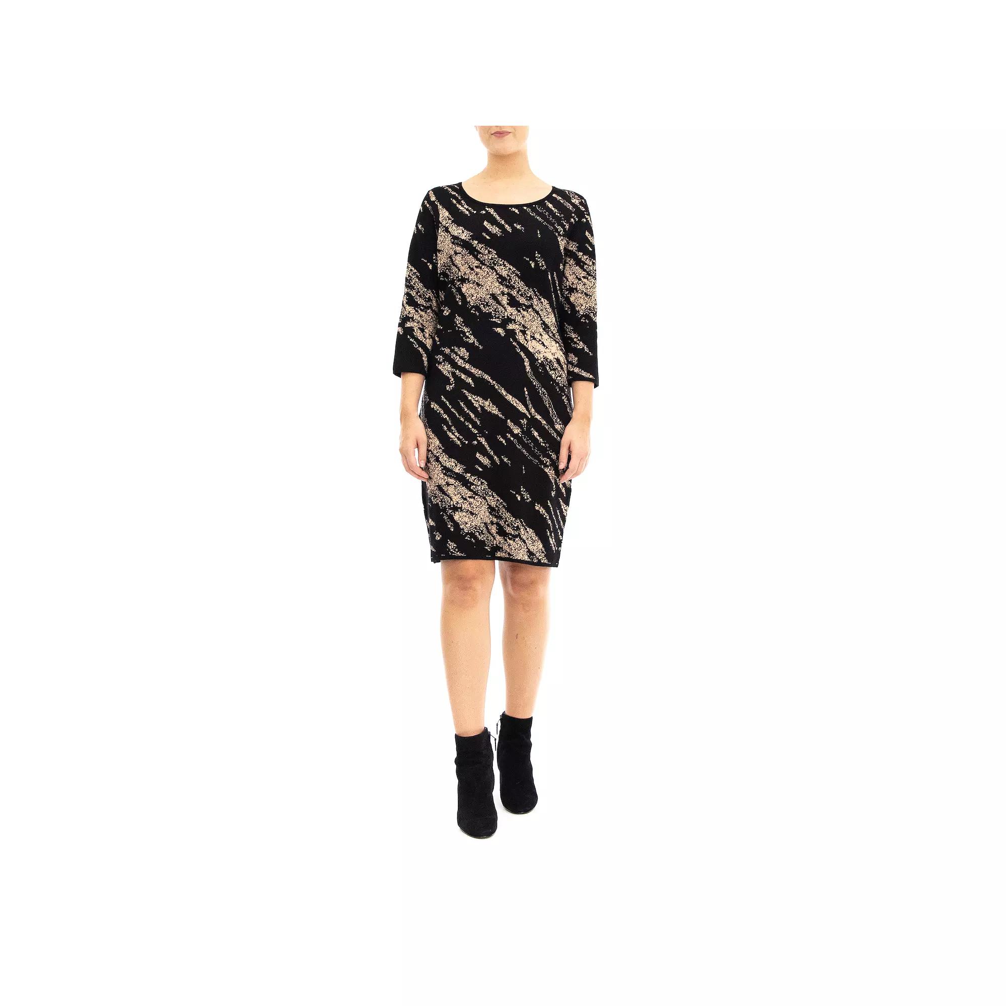 Women's Nina Leonard Three Quarter Jewelneck Sheath Sweater Dress,  Product Image
