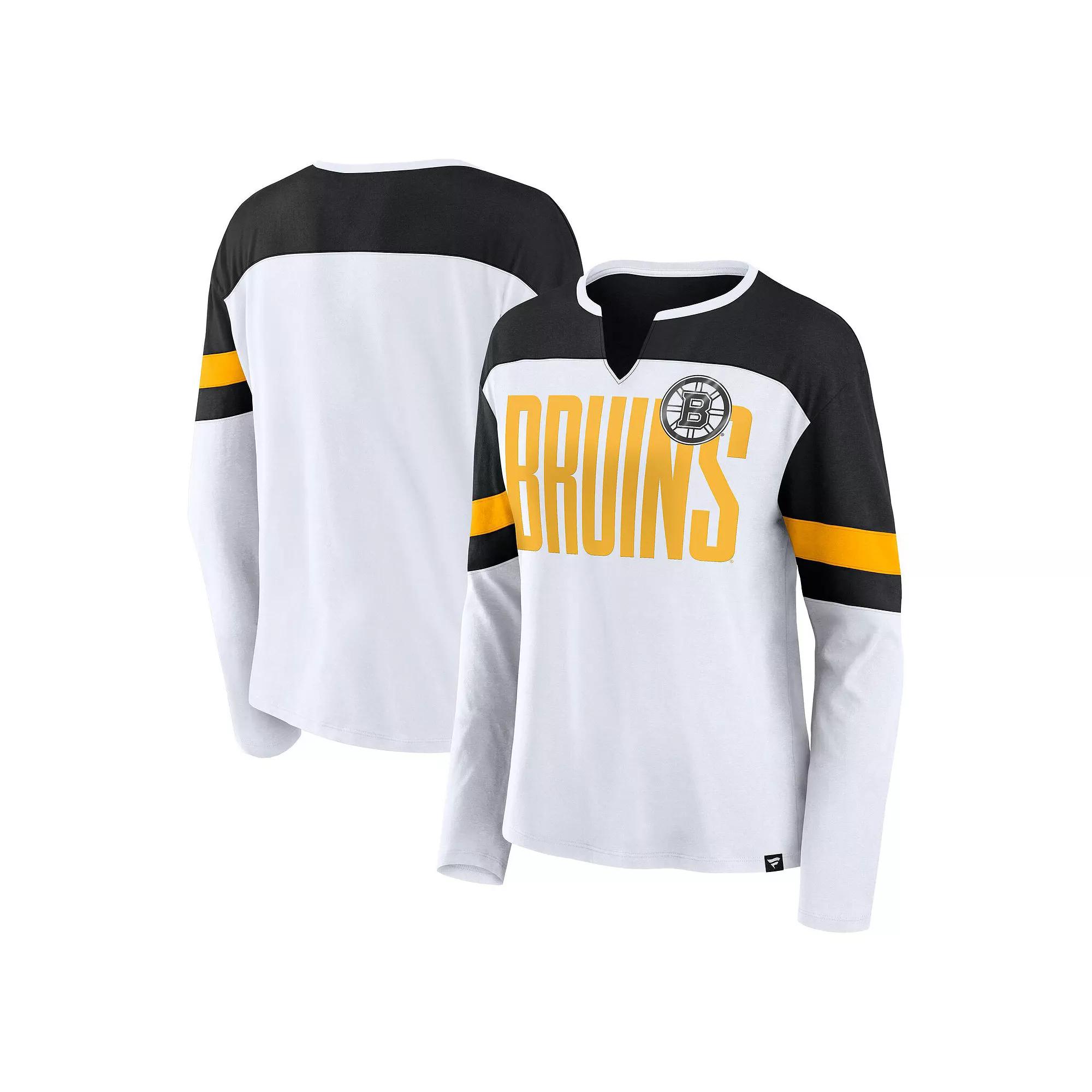 Women's Fanatics White Boston Bruins Frozen Long Sleeve Notch Neck T-Shirt, Size: Small Product Image