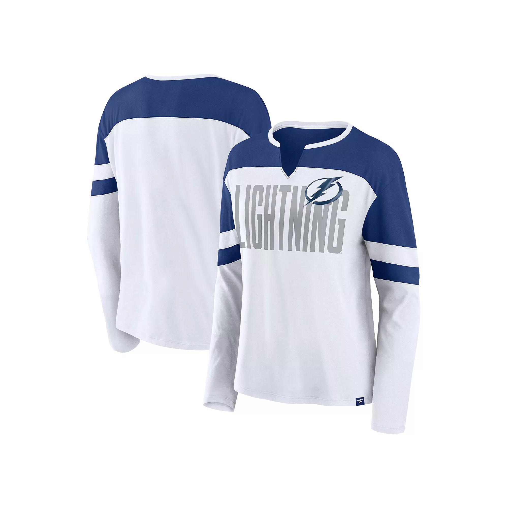 Women's Fanatics White Tampa Bay Lightning Frozen Long Sleeve Notch Neck T-Shirt, Size: XL, Lgh White Product Image